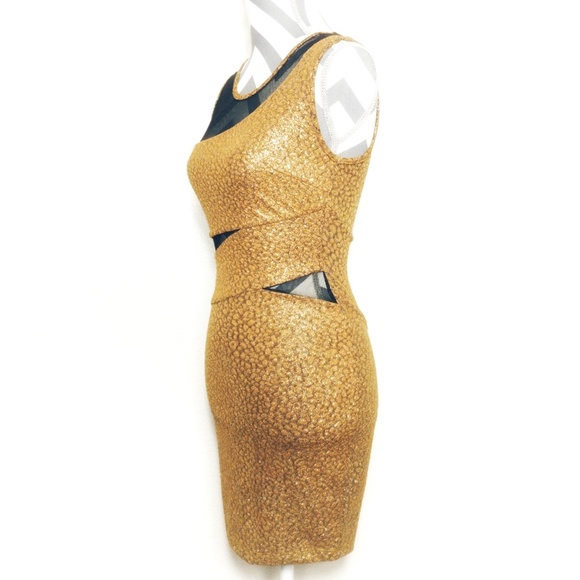 Gold & black mesh detail mini dress - Picture 3 of 3